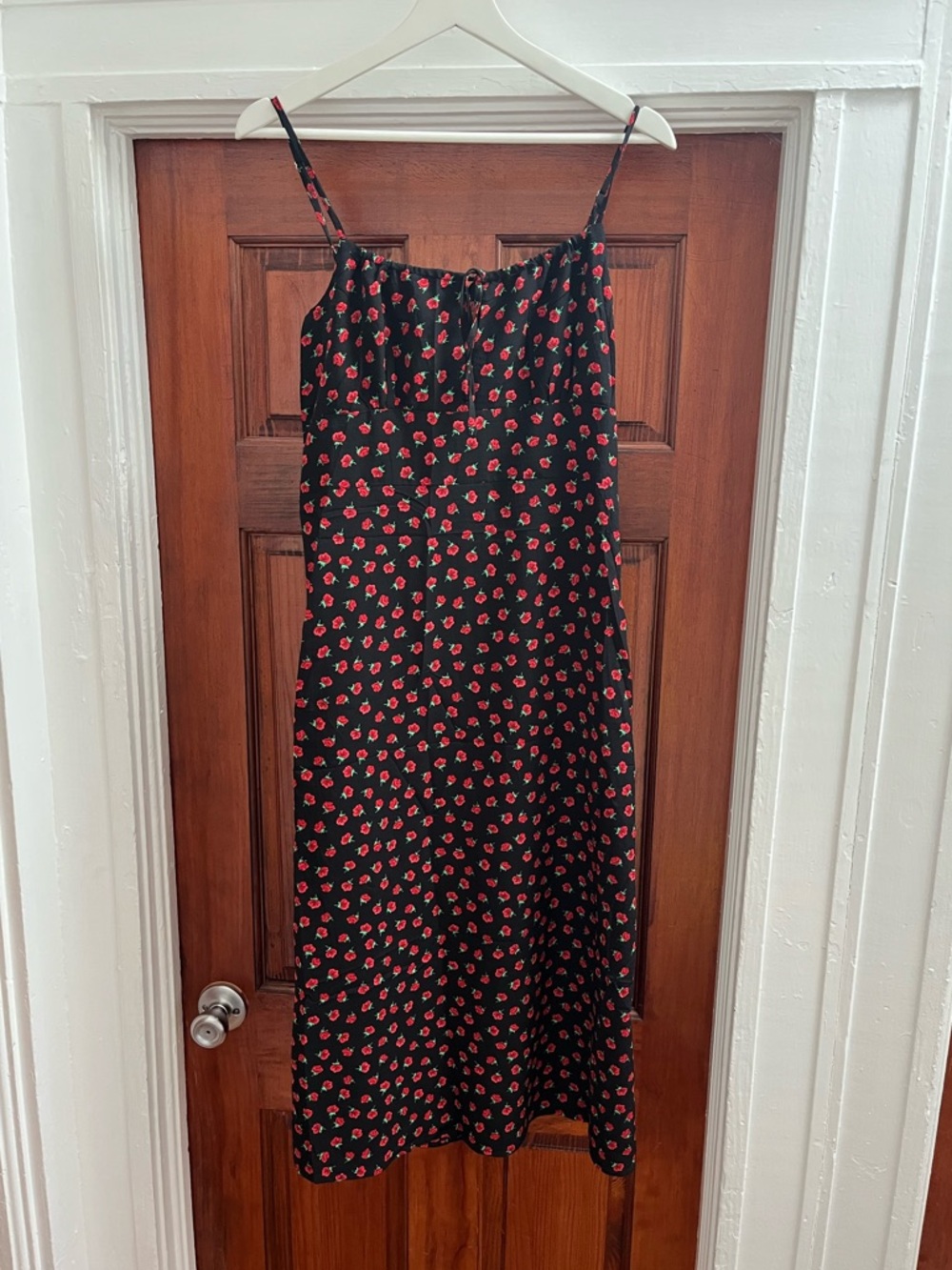 Black Slip Dress with Red Floral Print